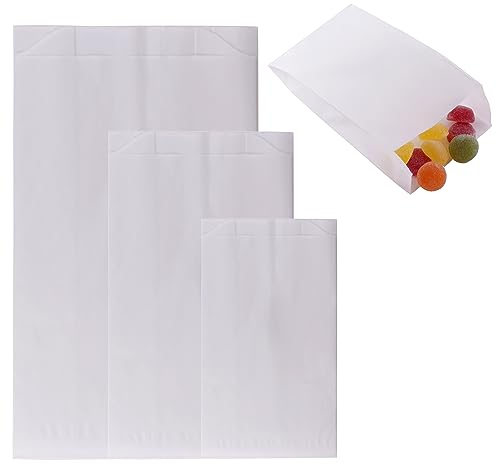 DIY-24H | Verschiedene Größen wählbar | Papiertüten Farbe Weiss Geschenktüten Papier, Kleine Tüten Süßigkeiten, Stern Weihnachten, Plätzchentüten, Brottüten, Brötchentüten (120x210x45mm, 500 Stück)