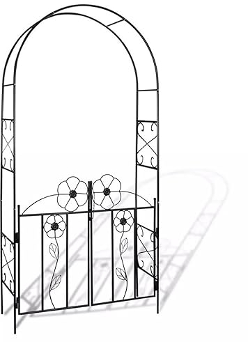 MELPHI Gartenlaubengitter mit Tür, Gartenbogen Aus Metall, Pfähle für Kletterpflanzen, Rosenrankenlauben und Gitter, Pergola für Rasen, Terrasse, Hochzeit, Brautparty, Dekoration