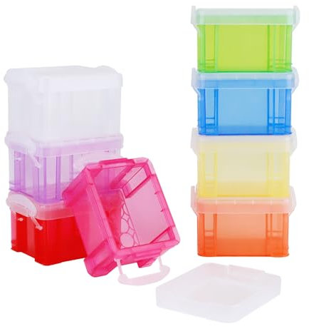 HMIEPRS 8Pcs Small Plastic Storage Boxes, Mini Color Storage Containers with Snap, Clear Organizer Boxes with Lid Stackable for Small Craft Items Jewelry Desk Kitchen Bedroom Office Storage