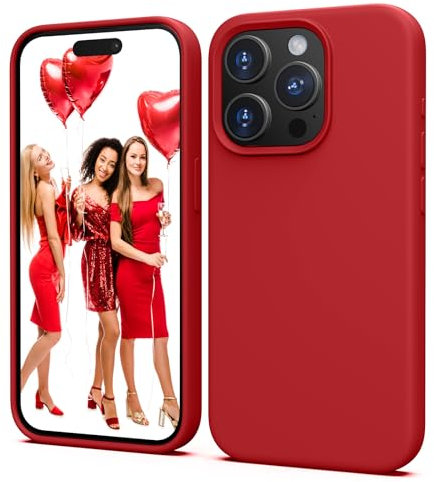 TIIXXA Silicone Case for iPhone 15 Pro Case, Soft Ultra Slim Protective Shockproof Liquid Silicone Phone Case, Anti-Scratch Microfiber Lining, 6.1 Red