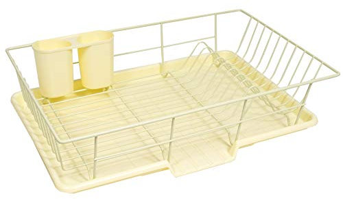 Sweet Home Collection Drying and Storage-Includes Cutlery Holder and Drainboard-Maximize Countertop Space, Metal Plastic, Yellow
