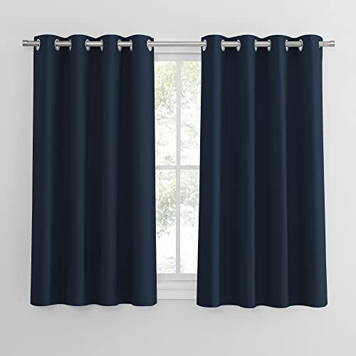 PONY DANCE Thermo Gardinen Isolierend Kälte und Wärme Dunkelblaue Vorhänge Blickdicht 2er Set H 145 x B 140 cm Verdunkelungsvorhang mit Ösen für Kleine Fenster Schlafzimmer