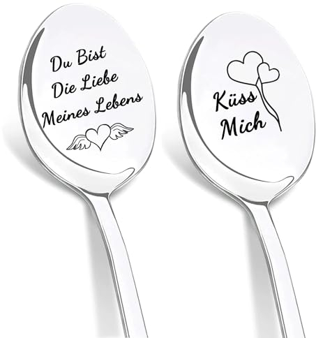 DIKARIYA Jahrestag Geschenk für Sie und Ihn, Kaffeelöffel mit Gravur Du bist die Liebe meines Lebens, Liebeslöffel Ich Liebe Dich Geschenke für Männer Jubiläum Geburtstag Liebes Geschenk für Frauen