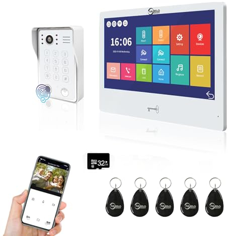 ANJIELO SMART 1080P Video-Türsprechanlage für Wohnungen, 25,4 cm (10 Zoll), kabelgebundener Touch-Monitor, unterstützt Fingerabdruck, RFID-Karte, Passwort-Entsperrung