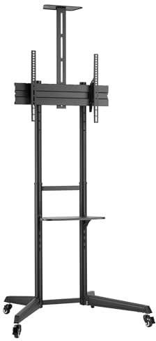 Soporte de TV de Pie con Ruedas Ewent, Carro para Televisores de 37-70 Máx.50kg, Soporte de TV Ajustable, Inclinable y Móvil,Máx. VESA 600x400mm, Gestión de Cables, con Estante y Base para Habitación