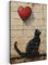 MuchoWow© Bilder Groß 80x120 cm XXL Wohnzimmer Deko Modern Wandbild Kunstdruck auf Leinwand Bild Schlafzimmer über Bett Room Decor Geschenke Street art - Katze - Ballon - Graffiti - Banksy