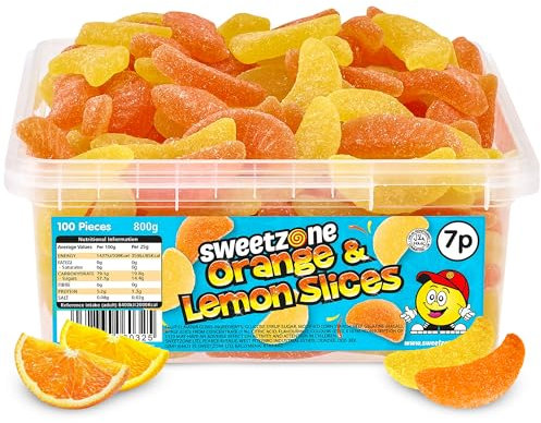 Sweetzone Orange and Lemon Gummy Sweets - 800g, 100pcs Tub of Sweets, Orange and Lemon Jelly Slices, Tangy Chewy Sweets, Halal Sweets for Sweets Connoisseurs (Orange and Lemon 800g)