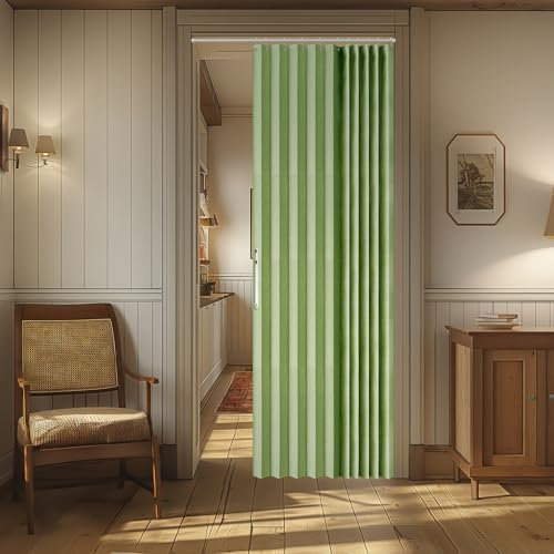 AJAZZ 100% Blackout Magnetic Door Curtain - Pleated Folding Accordion Closet Door Curtain - Invisible, Applicable for Bedroom & Living Room Doorway (Green, 42 W x 78 L, 1 Panel)