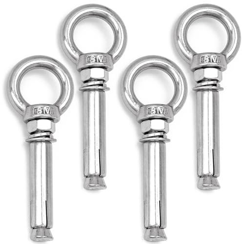 Expansion Bolt, 4Pcs 304 Stainless Steel Eyebolt Anchor Expansion Screw with Ring Closed Hook for Concrete Wall Block Masonry, M8 x 80mm