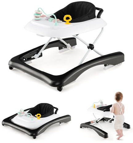 GOPLUS Trotteur Bébé Garçon Fille Evolutif 3 en 1, Trotteur Marche Bebe Pliable avec 3 Hauteur Réglable, Siège et Plateau Amovible, Centre d'Activités pour Tout-petits 6+ Mois, Charge 12KG (Noir)