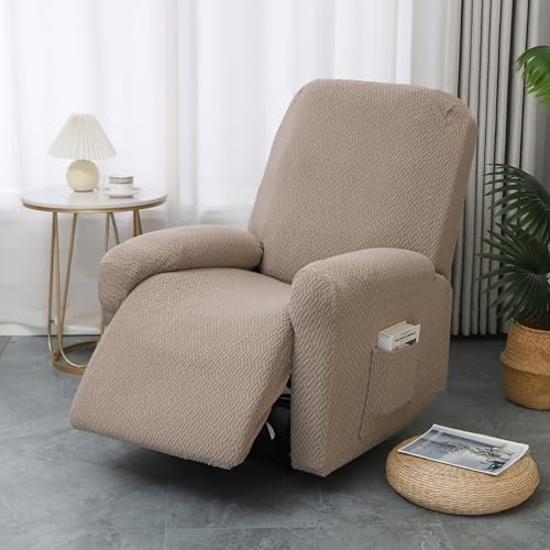 Kuabiz 4-Teilig Sesselbezug Sesselschoner für Relaxsessel,Einfarbig Samt Stretchhusse,Stretch Sessel Überzug mit Taschen,Sessel Bezug,Sofabezug