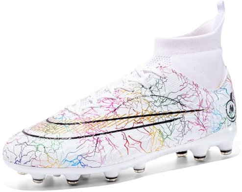 Biayphyne Scarpe da calcio da uomo e bambino, in erba artificiale, per bambini, scarpe da calcio, scarpe da ginnastica, 068 Bianco Ag, 44 EU
