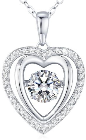 LAVUMO Tanzende Moissanite Halskette Damen Echt Silber 925 Schmuck Frauen | Silberkette mit Anhänger Herzkette Geschenk für Frauen Freundin Mama Weihnachten Valentinstag Geburtstag Jahrestag