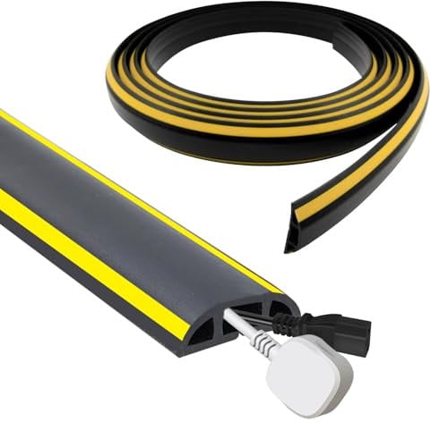 400cm PVC Blando Canaleta para Cables Suelo Adhesivas, Protector Cable Management Negro y Amarillo, Canaletas para Cableado Fáciles de Cortar e Instalar, para Oficina, Taller, Almacén, Concierto, etc.