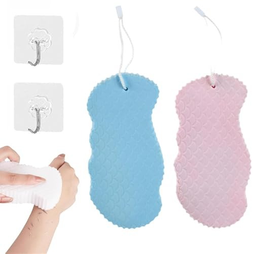Korean Skin Scrubber Sponge,Magic Exfoliating Bath Sponge,3D Super Soft Exfoliating Bath Sponge,Skin Friendly and Reusable for Adults Children and Pregnant Women (2Pcs-a)