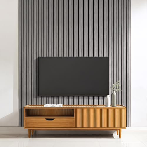 Home Treats Wall Panel Wood Slat | Decorative Wooden Panelling 3D Slatted Acoustic Sound Absorbing Ceiling or Wall Slats (Light Grey, 240 x 60cm (1 Pack))