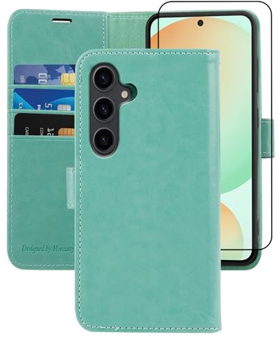 MONASAY for Samsung Galaxy S24 FE 6.1 inch 5G Wallet Case,[RFID Blocking] Flip Folio Leather Cell Phone Cover with Credit Card Holder, Mint