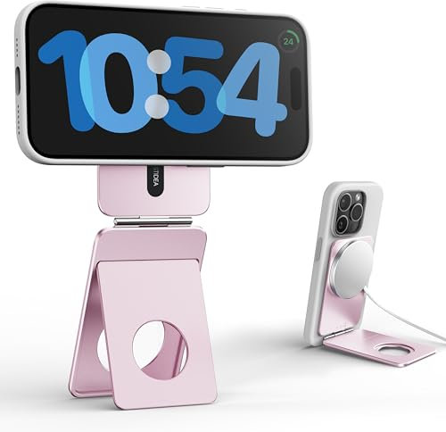 1ST IDEA Phone Tripod Stand, Aluminum Alloy Phone Stand Compatible with Magsafe iPhone 16/15/14/13/12 Series, Foldable Strong Magnetic Phone Stand, Mult-Angle Adjustment Pocket Tripod (Pink)