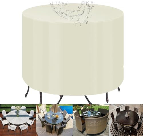 Housse pour Salon de Jardin Exterieur Imperméable,Tissu Oxford 420D,Housse de Protection Ronde pour Meubles de Jardin,Anti-UV,Bâche de Protection pour Table et Chaises, Housse pour Table de Jardin