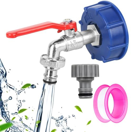 Auslaufhahn,Kanister Hahn,Auslaufhahn Kanister,1/2 Ablasshahn,Wassertank Wasserhahn aus Legierung Kugelhahn mit Anschluss Adapter für Wassertank Wasserhahn,Regenwassertank Zubehör