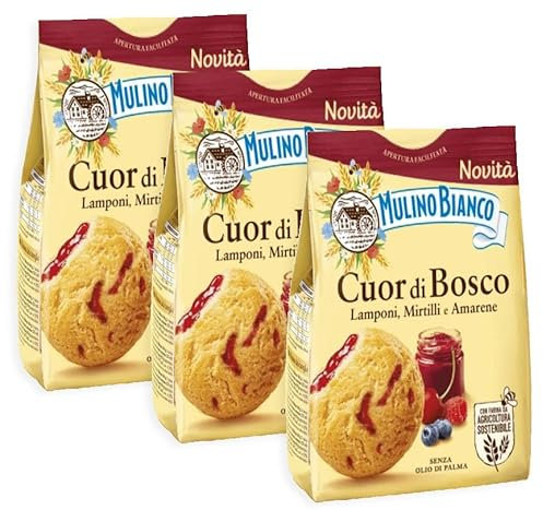 3X Mulino Bianco Cuor di Bosco Biscotto di Pasta Frolla con Ripieno a Lampone, Mirtilli e Amarene 300g