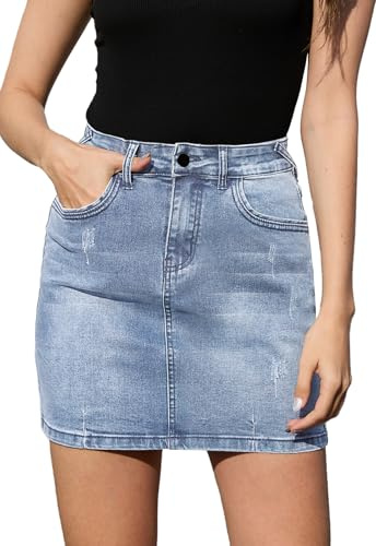 JayscreateEU Damen Jeansrock Sommerrock Minirock Enger Rock mit Tasche Hüftrock A-Linie Rock mit Taschensaum Rock mit Fransen,blau,S