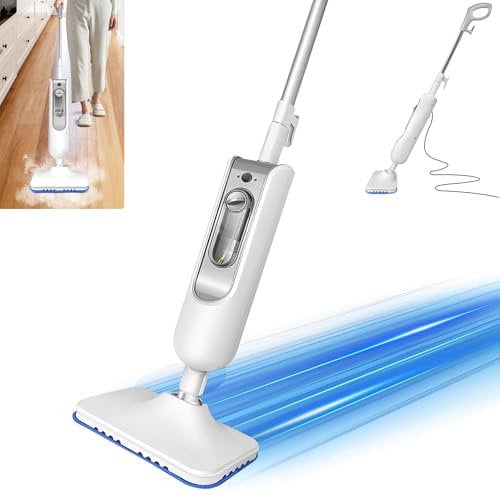 Banas Electric Steam Mop, Automatic Scrub Steam Mop with 2 Microfibre Mat Pads, 2 Adjustable Steam Volume Levels, Stain & Dirt Removal, For use on all Sealed Hard Floors, 4.8m Cord, White & Grey