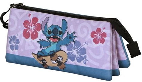 Disney Lilo et Stitch Skate-Trousse Triple, Lilas, 23 x 11 cm
