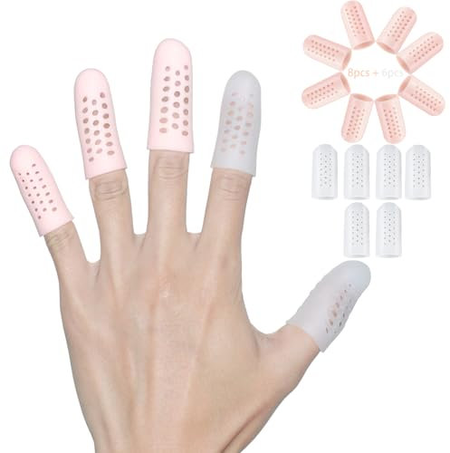 Hasny 14pcs Gel Finger Cots - Breathable Silicone Finger Protectors with Hole for Cracking Dry Skin Hand Eczema Arthritis Blister Corn