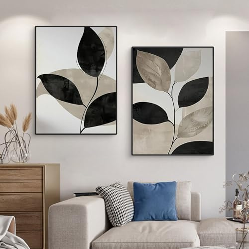 Ueiwffzo 2er Poster Set, Abstrakt Wandbilder Poster Vintage, Schwarz und Weiß Kunstdrucke Wandbild Wandposter Bilder Set Leinwand Wohnzimmer Bilder Decor, Ohne Rahmen (40x50cm)