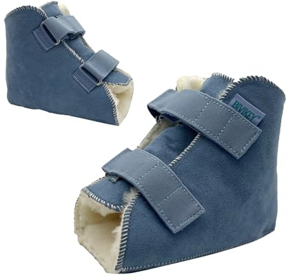 BIVIKEY 1 Pcs Australian Sheepskin Heel Protectors for Pressure Sores Ankle Protection|Soft and Breathable Widen Design|Prevention Pain Ulcer Promote Rehabilitation (W 7-13 / M 5-14) Blue