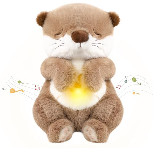 Edencomer Schlummer Kuscheltier - Schlummer Otter mit Simuliertem Atem, Musik und Nachtlicht, Kuscheltier mit Atembewegung Begleiten Sie Kinder Zum Schlafen, Ostern Geschenke Kinder (Brauner)