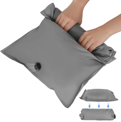 Pack of 2 Reusable Fabric Vacuum Seal Bags for Clothing – Compression Travel Essentials with No Pump – Manual Exhaust, Tear-Resistant Oxford Cloth for Luggage, Closet & Packing Organization (Grey-2M)