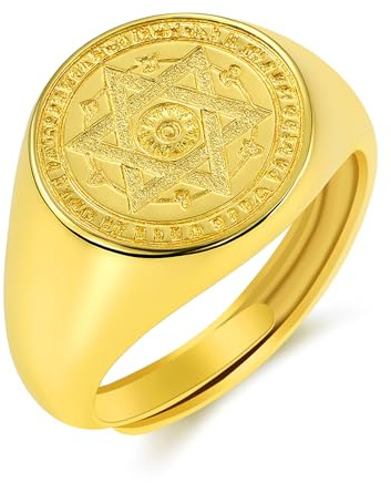 Oneress All Seeing Eye Goldring, verstellbarer Siegelring, Okkult Symbol Retro Pinky Statement Schmuck YA6275