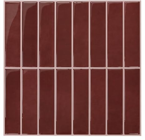 Commomy 3D Fliesenaufkleber Klebefliesen Küche Bad Retrorot Vinyl Fliesen Selbstklebend Küchenrückwand Metro Wandfliesen Selbstklebend Fliesenfolie (10 Stück, 30.5 x 30.5 cm)