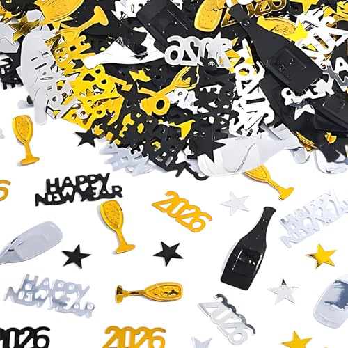 Silvester Deko 2026, Happy New Year Party Konfetti, 30g Buntes Wurfkonfetti Für Silvesterparty, Gold Streudeko Silvesterdeko, Neujahr Dekoration für New Year Decoration