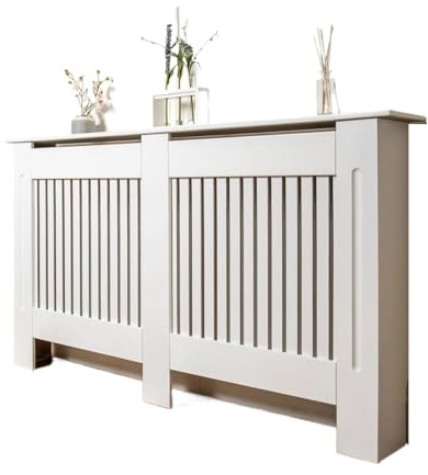 Heizkörperverkleidung MDF Cabinet Slatted Grill with Shelf for Heaters, Modern Wall-Mounted Living Room Solution(White Horizontal XL)