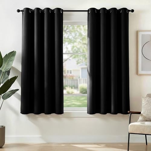 Deconovo Vorhang Verdunkelung Schlafzimmer Blickdicht Gardinen Schwarz | 2er Set, H145 x B140 cm, Thermo Vorhänge, Schlafzimmer Gardinen, Wohnzimmer Vorhang, Blackout Curtains, Sichtschutz