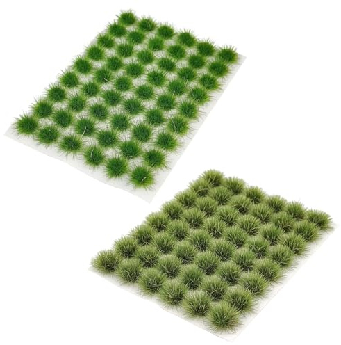 MmotZsb Modellbau Zubehör, Modellbau Gras, Grasmatte Modellbau, 108 Stück Rundgrasbüschel in Frühling- und Sommergrün, Ideal für Modelleisenbahn, Diorama und Miniaturlandschaften, 5x8mm