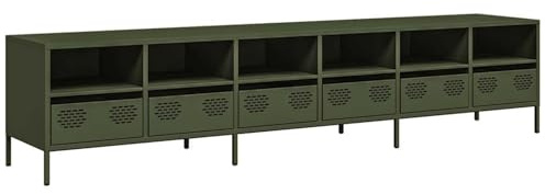 WGYHOME TV Schrank,TV-Schrank Olivgrün 202x39x43,5 cm Kaltgewalzter Stahl,TV Board Hängend Schrank Fernsehschrank TV Bank Wohnzimmer Möbel Modern Wandschrank für Wohnzimmer Schlafzimmer