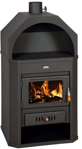 Poêle à bois classique Prity - Brûleur à bois traditionnel sur pied - Certifié CE - Boîte à feu en pierre réfractaire - Conforme à la norme EN 13240