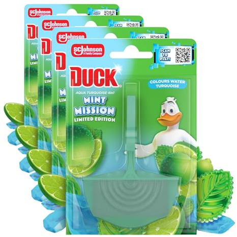 Duck Colouring Toilet Rim Block, Mint Mission, Foaming Toilet Bowl Cleaner, Long-lasting Fragrance, 36g (Pack of 4)