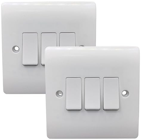 2PCS White Light Switch, 3 Gang 2 Way Light Switch with Screws for Office Garages Schools Home, White Moulded 10A AC100-250V