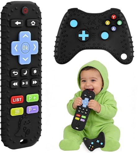 Anneau Dentition Bebe, Télécommande Silicone Anneau Dentition Jouet | 2 jouets en silicone, jouet en forme de manette sans BPA, pour Bebe 0 à 18 Mois, parfaits pour la dentition et la mastication