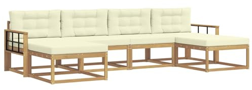 vidaXL Outdoor-Sofagarnitur mit Kissen 6 pcs Weiß und Creme, Moderne Akazien-Gartenmöbel, wetterfester Sofa-Set, stylische Sitzgelegenheit für Terrasse und Pool