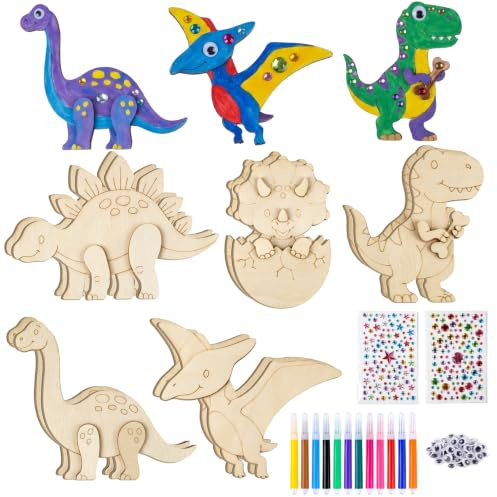 ARTREE Kinder Bastelset Dinosaurier zum Bemalen Kindergeburtstag–10 Dinosaurier Holz Bastelset für Kinder, Basteln DIY Dino Holzbastelsets Kreative Kinderspielzeug Bemalen Handwerk für Jungen Mädchen