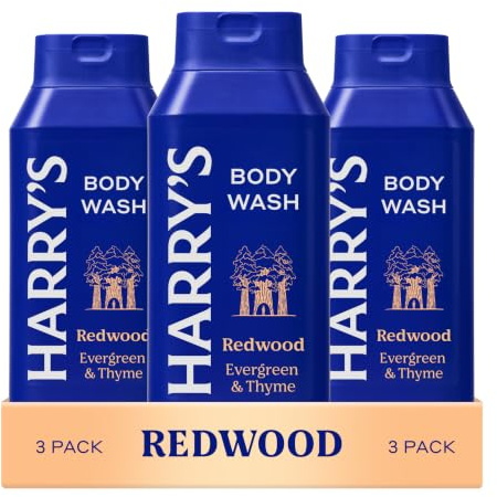 Harry’s Men’s Body Wash, Redwood Scent, 532ml x 3 Pack, Shower Gel for Men | No Parabens, Sulfates or Dyes