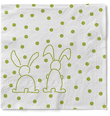Sovie HOME Tissue Serviette RABBITS | Kiwi | 33x33cm | verspielte Frühlingsserviette mit Ostermotiv | 20 Stück