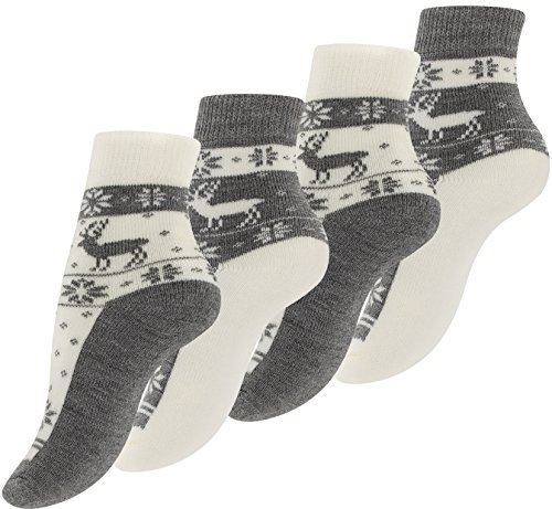 4 Paar Damen Thermo-Socken mit Innenfrottee, Winter Socken im Noweger Design, grau