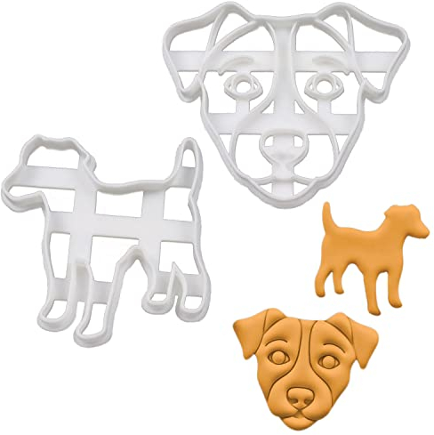 2er Set Jack Russell Terrier Ausstechformen (Formen: Jack Russell Silhouette und Jack Russell Gesicht), 2 Teile, Bakerlogy
